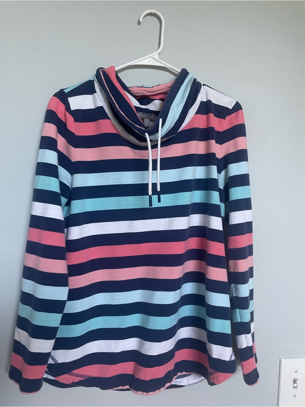 T by Talbots Striped Cowl Neck Pullover - Navy, Pink & Light Blue